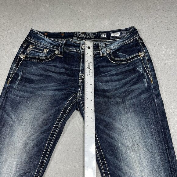 Miss Me Jeans Womens Size 28 Signature Rise Boot Dark Blue Wash Bejazzled - Picture 10 of 16